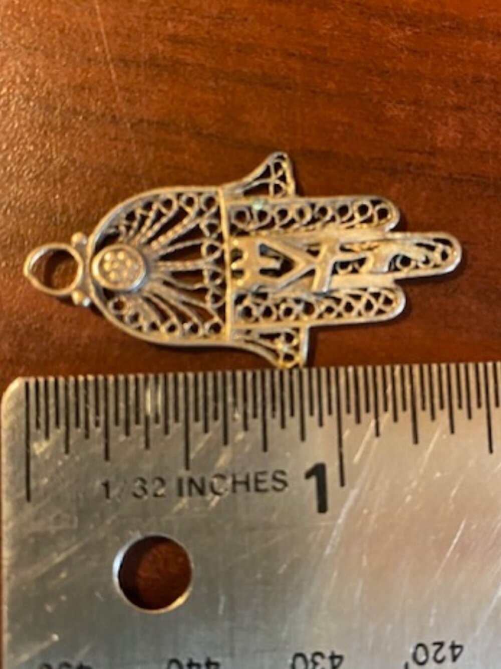 Sterling Silver Filigree Hamsa Marked Israel 935 Protective Amulet